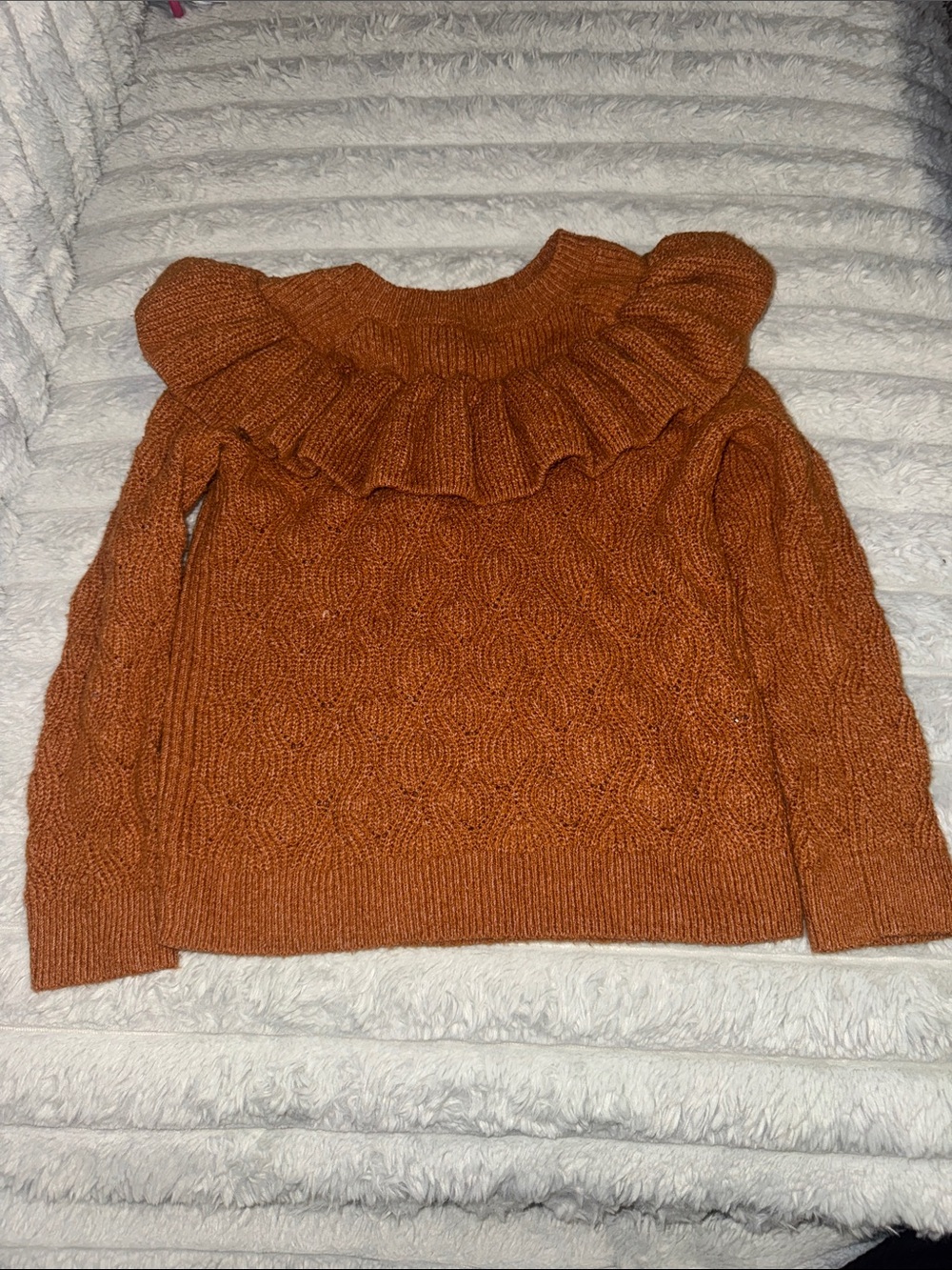 Amazon Essentials Rust Ruffled Cable-Knit Sweater